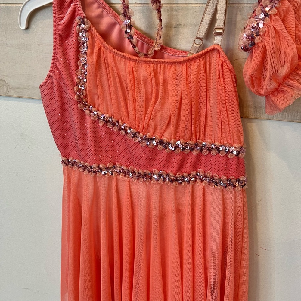 Dansco lyrical dance costume, peach, one shoulder, size MA - Picture 7 of 8